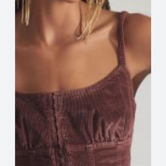 Anthropologie Pilcro Corduroy Corset Top Crop Stretch Back Adjustable Strap Sz 4 - Picture 2 of 14